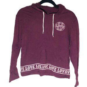 On Fire hooded sweater with drawstrings maroon 100% cotton size medium READ